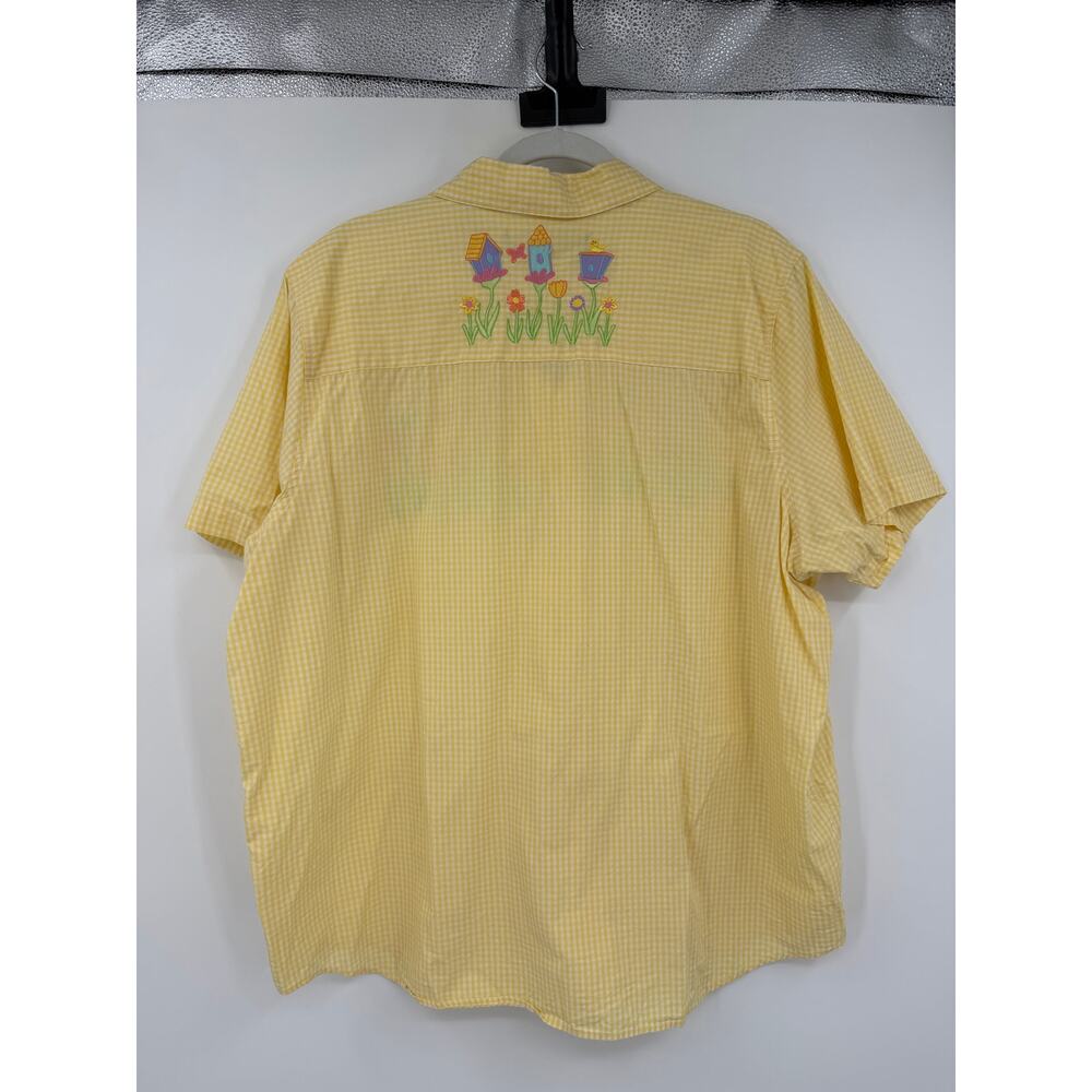 VTG Scott Womens 2X Button Down Shirt Gingham Yellow Embroidered Cottagecore - Picture 3 of 13